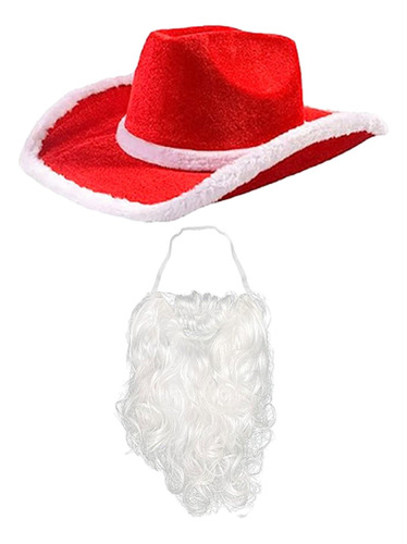 Sombrero De Vaquero De Navidad Con Barba De Papá Noel,