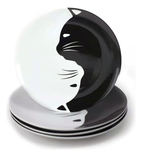 Juego De Platos De Porcelana Para Gatos Blancos Y Negros Lea