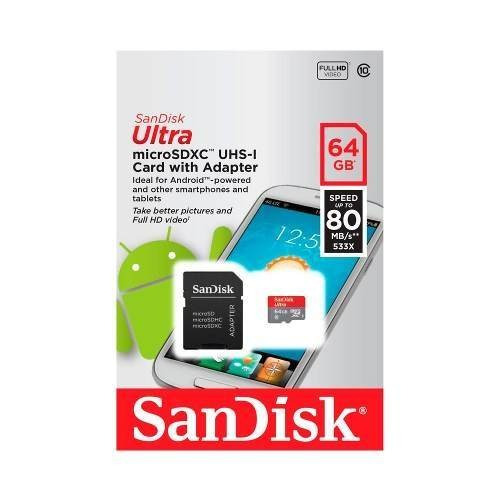 Memoria Sandisk Micro Sd+adapt 64gb Android 80 Mbs