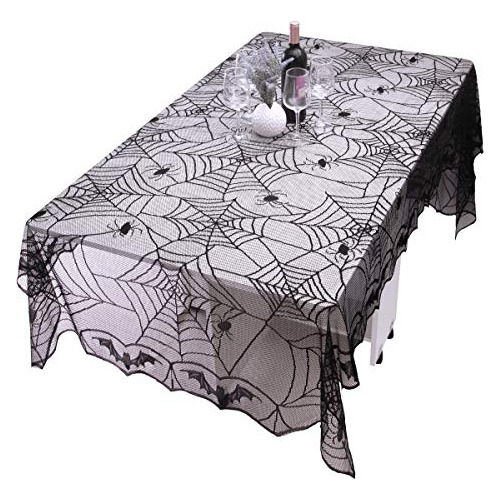 Rectangular Polyester Lace Tablecloth Black Spider Web ...