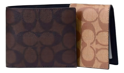 Cartera Coach Hombre Negra Cuero Signature Con Tarjetero Color Marrón Oscuro