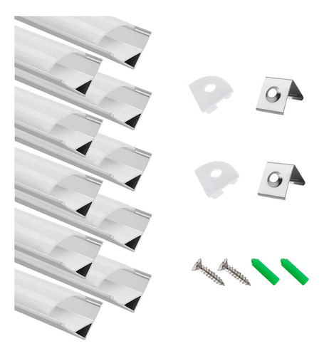 10 Canal Aluminio Led Forma V Plateado 3.3 Pie Ft Tapa Clips