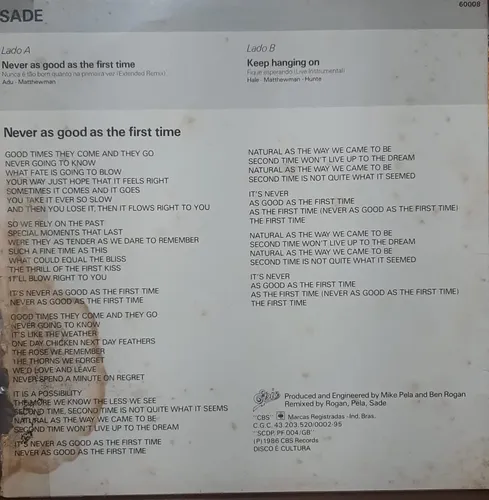 Disco De Vinil Lp Sade Never As Good As The First Time | MercadoLivre