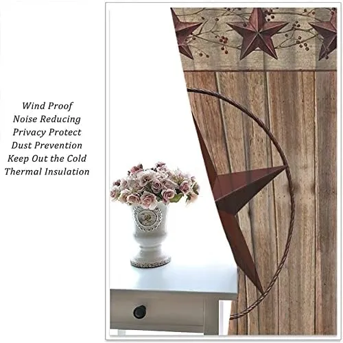 Cortinas Rústicas Con Diseño De Bayas De Estrella, Color Roj