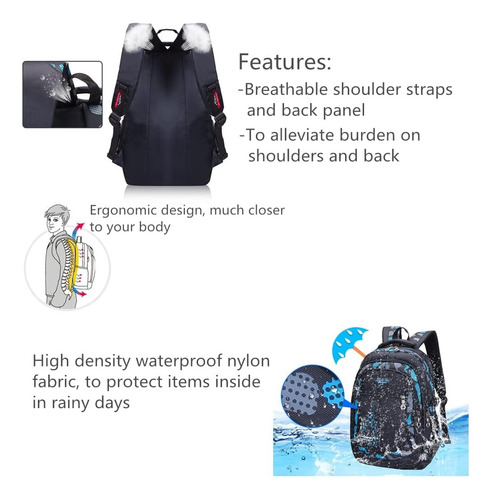 Mochila Escolar Camuflaje Contra Agua Para Laptop Viaje Niños Adolescentes Secundarios Primarios Hombre Color Azul