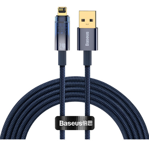 Cable USB Lightning Baseus de carga rápida para iPhone de 2,4 a 2 m, color azul