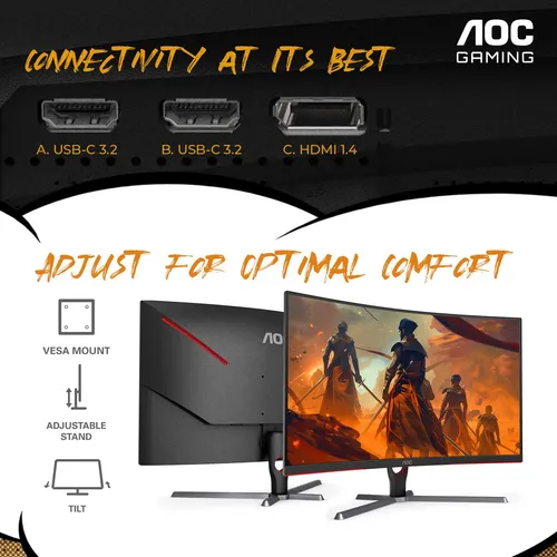 Monitor Curvo 32 Pulgadas 2k Qhd 165hz 1ms Freesync Negro