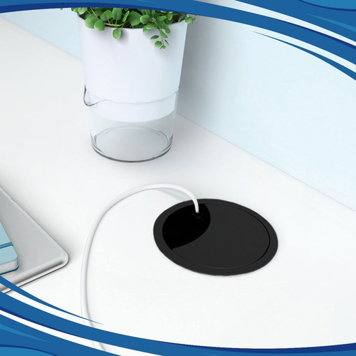 Imagen 2 de 10 de Pasacable De Escritorio Negro Con Felpa 60 Mueble Mm Cima M