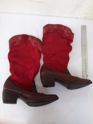 Bota Cano Alto 32 Cm Camurça Vermelha N. 35 Cod 1286