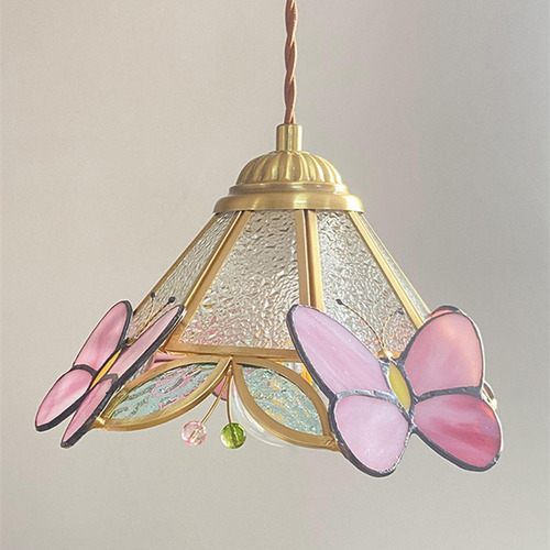 Nuevo Lámpara De Vitrales Colgante Luz Mariposas Sombra