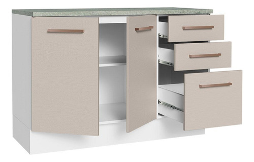 Gabinete Bajo Bufetera Madesa Agata 120cm Con Encimera Bc 02 Color Blanco/Crema