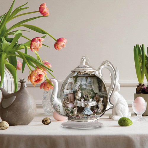 Decoração De Mesa Acrílica Easter Bunny Teapot Scene Two Dim