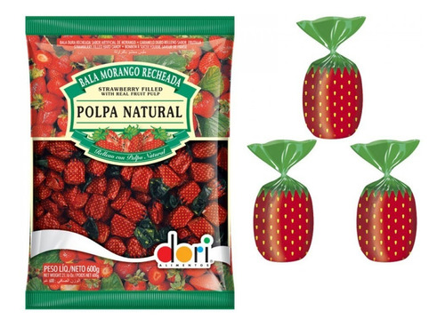Bala Recheada Morango Polpa Natural - Dori - Pcte 600g