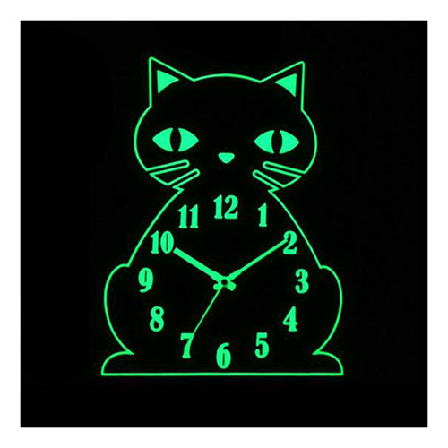Reloj De Pared De Gato Luminoso Números De Luz De Noche