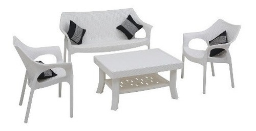 Juego Jardin Balcon Exterior Simil Ratan Blanco - Prestigio