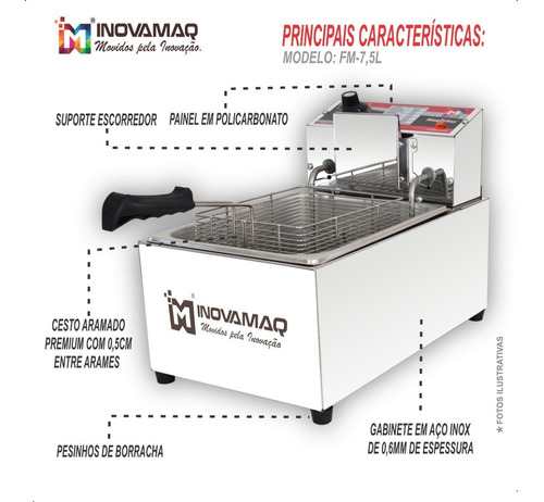 Imagem 5 de 9 de Fritadeira Elétrica Profissional - Fm-7,5l - 220v - Inovamaq