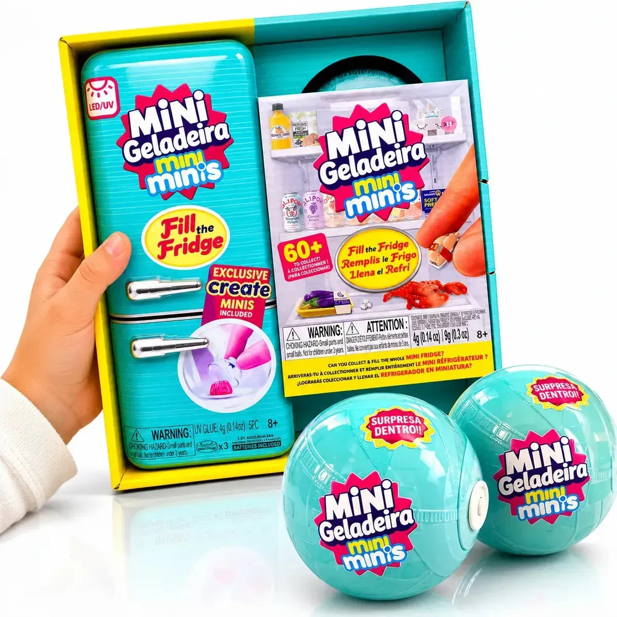 Mini Geladeira Mini Brands Com 2 Bolas Surpresa Freezer Led Mini Minis