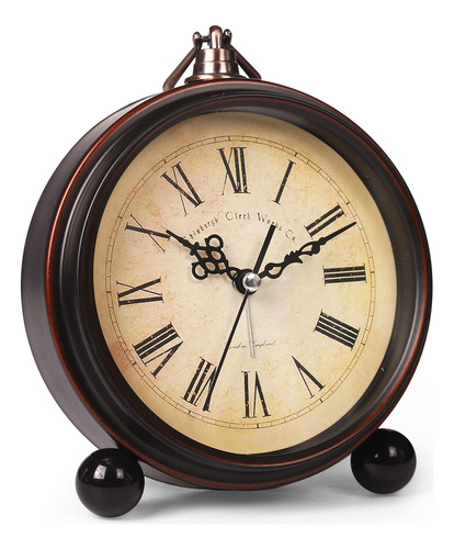 Reloj Despertador Retro Vintage A Batería Con Luz Nocturna Romano - Bronceado