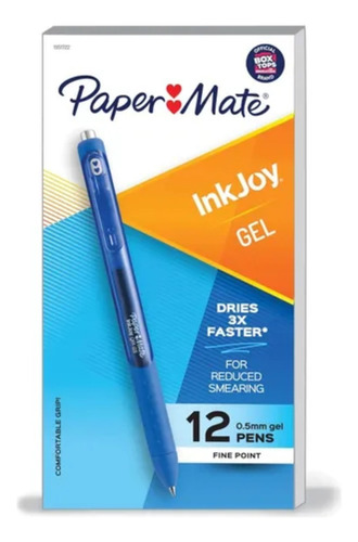 Set 12 Pzas Plumas Paper Mate Gel Punto Fino Azul