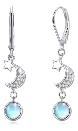 Aretes Plata 925 Con Diseño Piedra Lunar Celta Y Turquesa Co