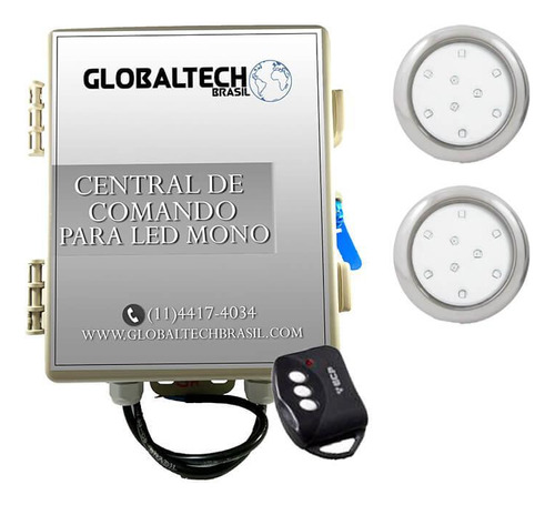 Kit 2 Led Piscina Mono 9w Inox + Central De Comando Globalte