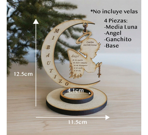 25 Recuerdos Bautizo / Luna Angel Grabado