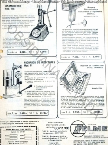 Antiguo Catálogo Telme Artículo Varios Banco Diesel Año 1988