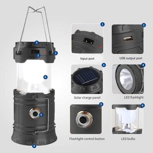 Linterna Led Solar Recargable Portátil Para Campamento Color