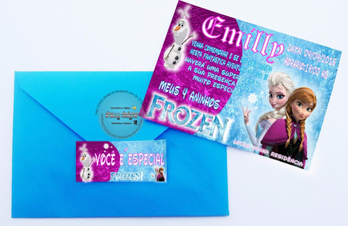Imagem 3 de 5 de Convite Tamanho10x7 Frozen C/etiqueta + Envelope Colorido