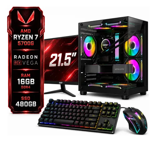 PC Gamer completo Ryzen 7 5700G 16GB SSD 480GB com monitor 21,5 polegadas