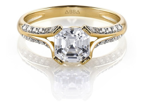 Anillo Deluxe Asscher Pavé Oro 14k