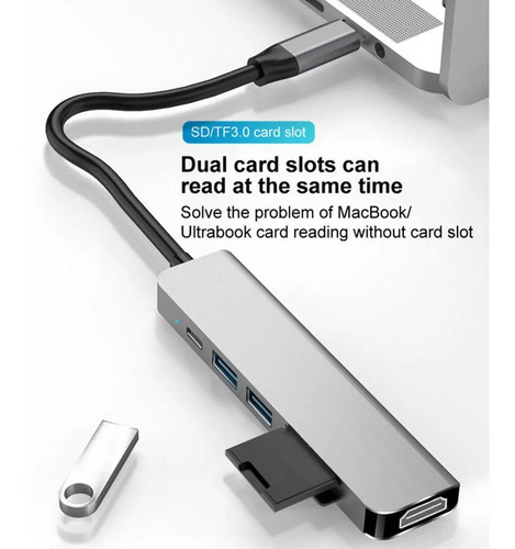 Imagen 8 de 8 de Hub Adaptador Usb Tipo C Usb 3.0 6 En 1 Windows Macbook
