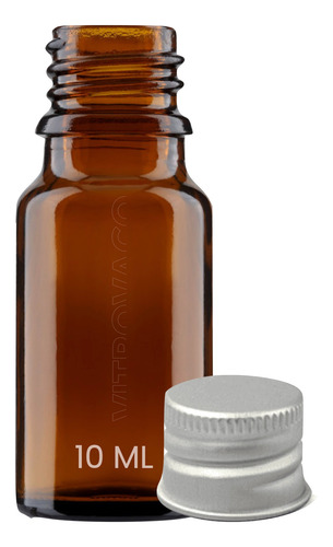 Frasco Envase Botella Vidrio Ambar 10 Ml 1 Pz Tapa Aluminio