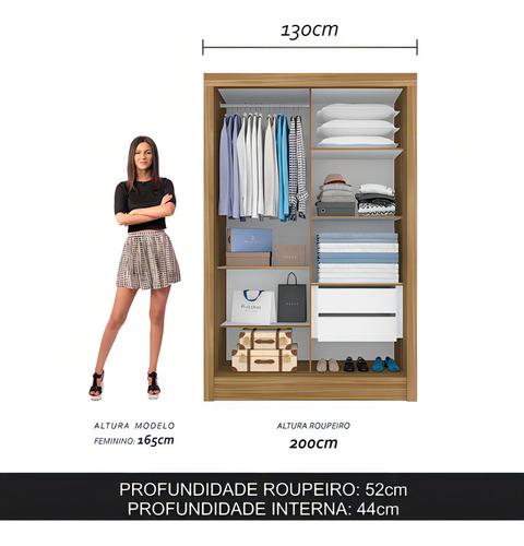 Guarda Roupa Solteiro Nanda 2 Pts Boreal - M. A