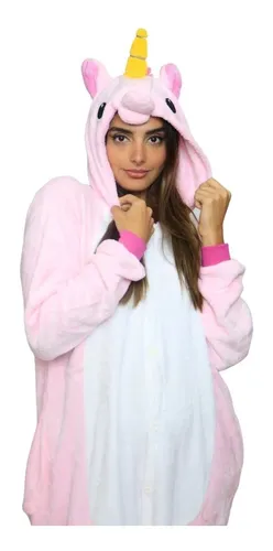 Pijama Mameluco Unicornio Rosa Con Gorrito Adulto