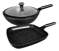 Comprar Set Bifera Wok Carol Antiadherente Granito Induccion Bz3 Color Granito Negro Carol Bifera 26cm - Wok 26cm