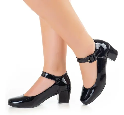 Sapato Feminino Scarpan Boneca Confort vel Salto Grosso MercadoLivre