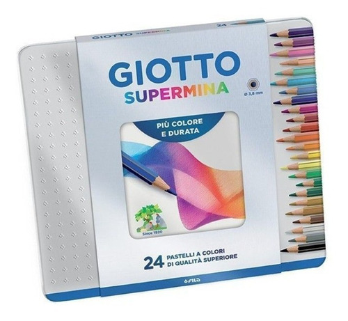 Set Caja Metálica 24 Lápices De Colores Supermina Giotto