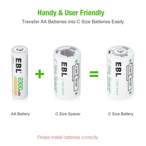 Ebl 4pcs Aa C Tamaño Batería Separadores Para Baterías Aa Re