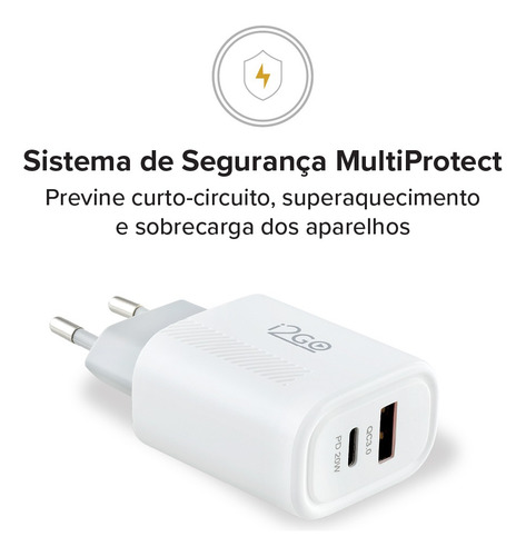 Carregador Turbo I2go 1 Saída Usb-c 20w + Saída 1 Usb-a 18w