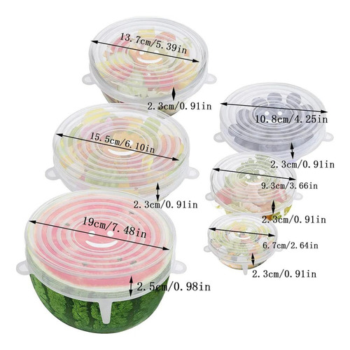 6 Pzas Tapa De Silicona Elástica Flexible Alimentos Cocina