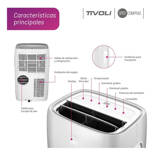 Imagen 5 de 9 de Aire Acondicionado Tivoli Portatil Frio Calor 3400w 3000fg