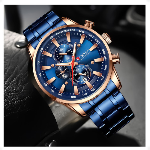 Reloj Curren 8351 Cronografo De Alta Precision Y Diseño Moderno En Combinación De Azul Y Dorado Ideal Para Hombre Con Estilo Deportivo Y Elegante Otec
