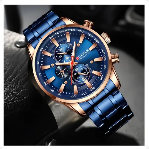 Reloj Curren 8351 Cronografo De Alta Precision Y Diseño Moderno En Combinación De Azul Y Dorado Ideal Para Hombre Con Estilo Deportivo Y Elegante Otec