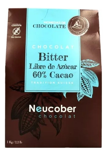 Chocolate Neucober Bitter 60% Cacao Sin Azúcar Sin Gluten