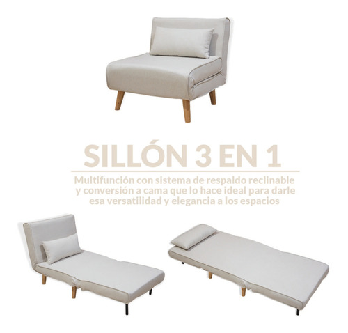 Sofá Cama Plegable Individual Respaldo Reclinable Color Beige