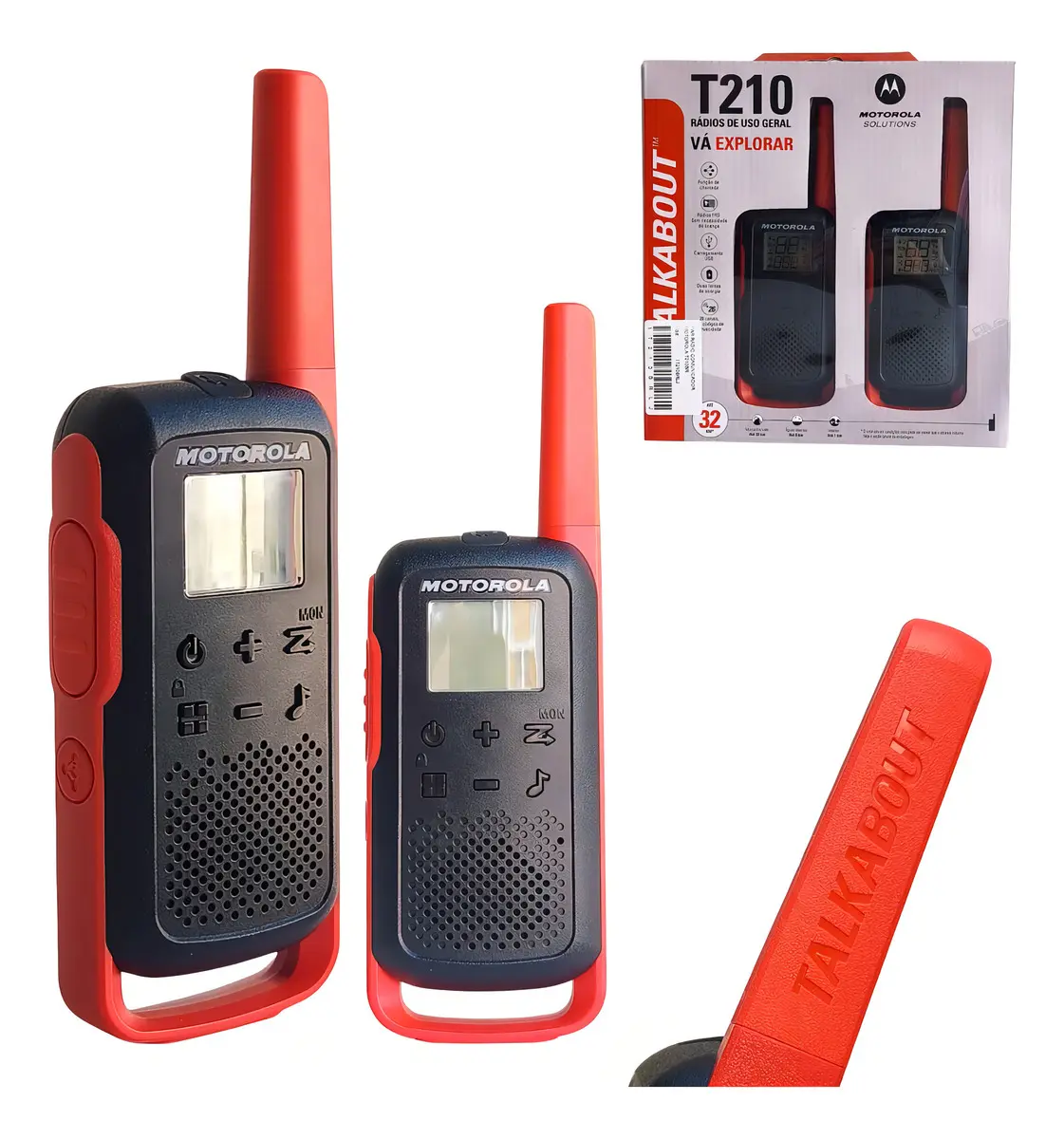 2 Radio Motorola T210br Ht Transmissor Com Carregador Bandas De Freqüência Uhf Cor Preto até 32 km montanha vale até 8KM Aguas abertas até 1Km Interior