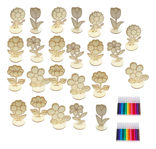 24 Piezas De Adornos De Flores De Madera Para Decorar,