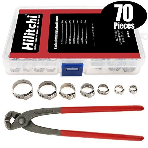 Hilitchi 70pcs Abrazaderas De Manguera De Oreja De Acero Ino