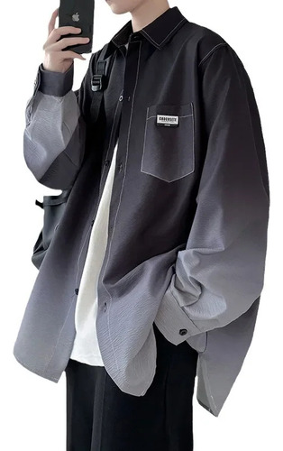 Camisa De Manga Larga Degradada, Corte Holgado Casual Para H